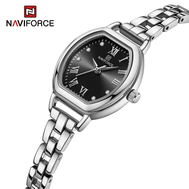 NAVIFORCE 5035 Alloy Bracelet Quartz Wristwatch Waterproof Charming Female Clock Wristwatch (Silver & Black)